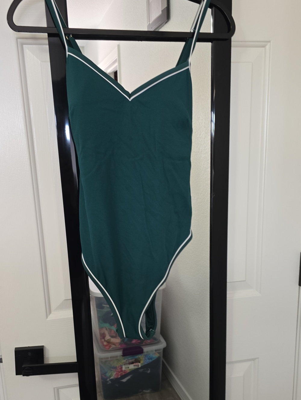Green One-Piece Swimsuit with White Trim Sz Lg Nwt